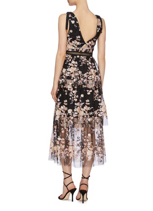 Back View - Click To Enlarge - SELF-PORTRAIT - Sequin floral mesh tiered sleeveless dress