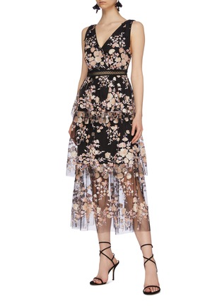 Figure View - Click To Enlarge - SELF-PORTRAIT - Sequin floral mesh tiered sleeveless dress