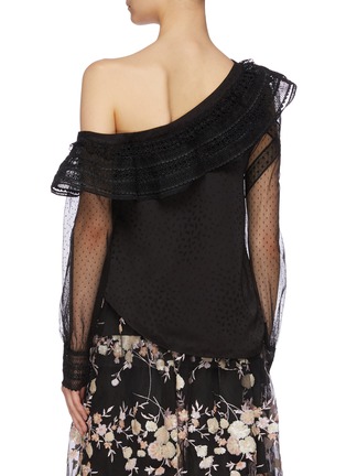 Back View - Click To Enlarge - SELF-PORTRAIT - Ruffle lace trim polka dot mesh one-shoulder top