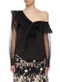 Main View - Click To Enlarge - SELF-PORTRAIT - Ruffle lace trim polka dot mesh one-shoulder top