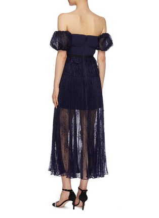 Back View - Click To Enlarge - SELF-PORTRAIT - Pleated chantilly lace off-shoulder dress