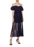 Figure View - Click To Enlarge - SELF-PORTRAIT - Pleated chantilly lace off-shoulder dress