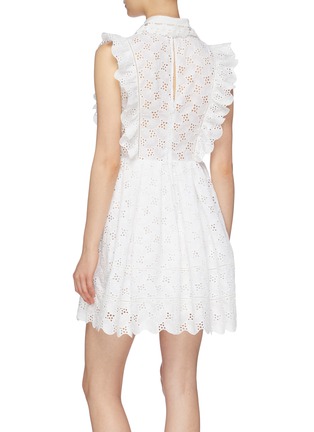 Back View - Click To Enlarge - SELF-PORTRAIT - Pleated bib ruffle leaf broderie anglaise mini dress