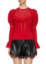 Main View - Click To Enlarge - SELF-PORTRAIT - Puff sleeve ruffle yoke pointelle knit top