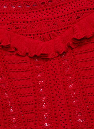 Detail View - Click To Enlarge - SELF-PORTRAIT - Puff sleeve ruffle yoke tiered pointelle knit mini dress
