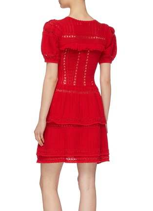 Back View - Click To Enlarge - SELF-PORTRAIT - Puff sleeve ruffle yoke tiered pointelle knit mini dress