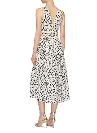 Back View - Click To Enlarge - SELF-PORTRAIT - Tie shoulder leopard print sleeveless midi dress