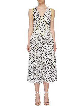 Main View - Click To Enlarge - SELF-PORTRAIT - Tie shoulder leopard print sleeveless midi dress
