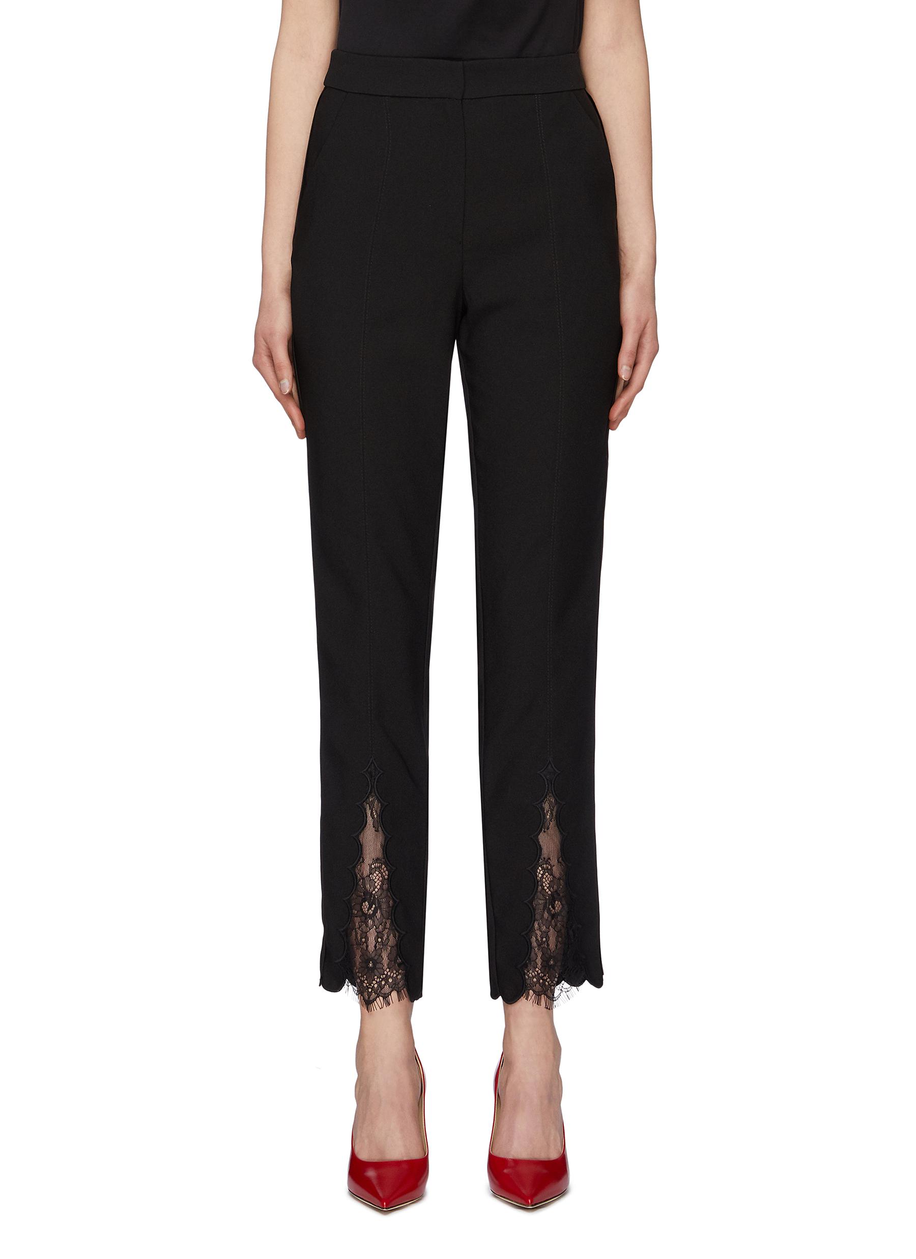 Chantilly lace panel scalloped cuff crepe pants by Self-Portrait