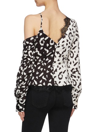 Back View - Click To Enlarge - SELF-PORTRAIT - Lace trim leopard print one-shoulder mock wrap top