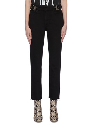 Main View - Click To Enlarge - GRLFRND - 'Zoey' double buckle waist frayed cuff jeans