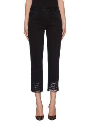 Main View - Click To Enlarge - J BRAND - 'Ruby' organdy panelled ripped cuff cigarette jeans