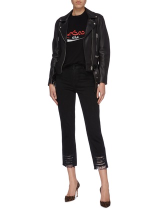 Figure View - Click To Enlarge - J BRAND - 'Ruby' organdy panelled ripped cuff cigarette jeans