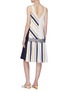 Back View - Click To Enlarge - COMME MOI - Lace trim colourblock variegated stripe patchwork dress