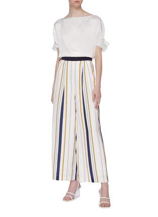 Figure View - Click To Enlarge - COMME MOI - Variegated stripe wide leg pants