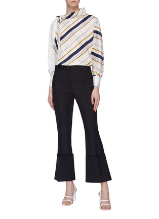 Figure View - Click To Enlarge - COMME MOI - Asymmetric knot high neck stripe patchwork top