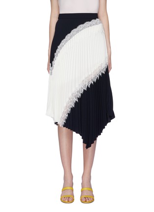 Main View - Click To Enlarge - COMME MOI - Lace trim colourblock pleated handkerchief skirt
