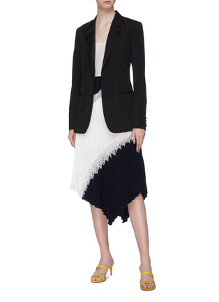 Figure View - Click To Enlarge - COMME MOI - Lace trim colourblock pleated handkerchief skirt