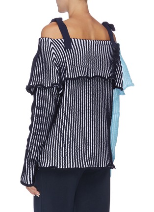 Back View - Click To Enlarge - PH5 - Colourblock stripe cold shoulder cardigan
