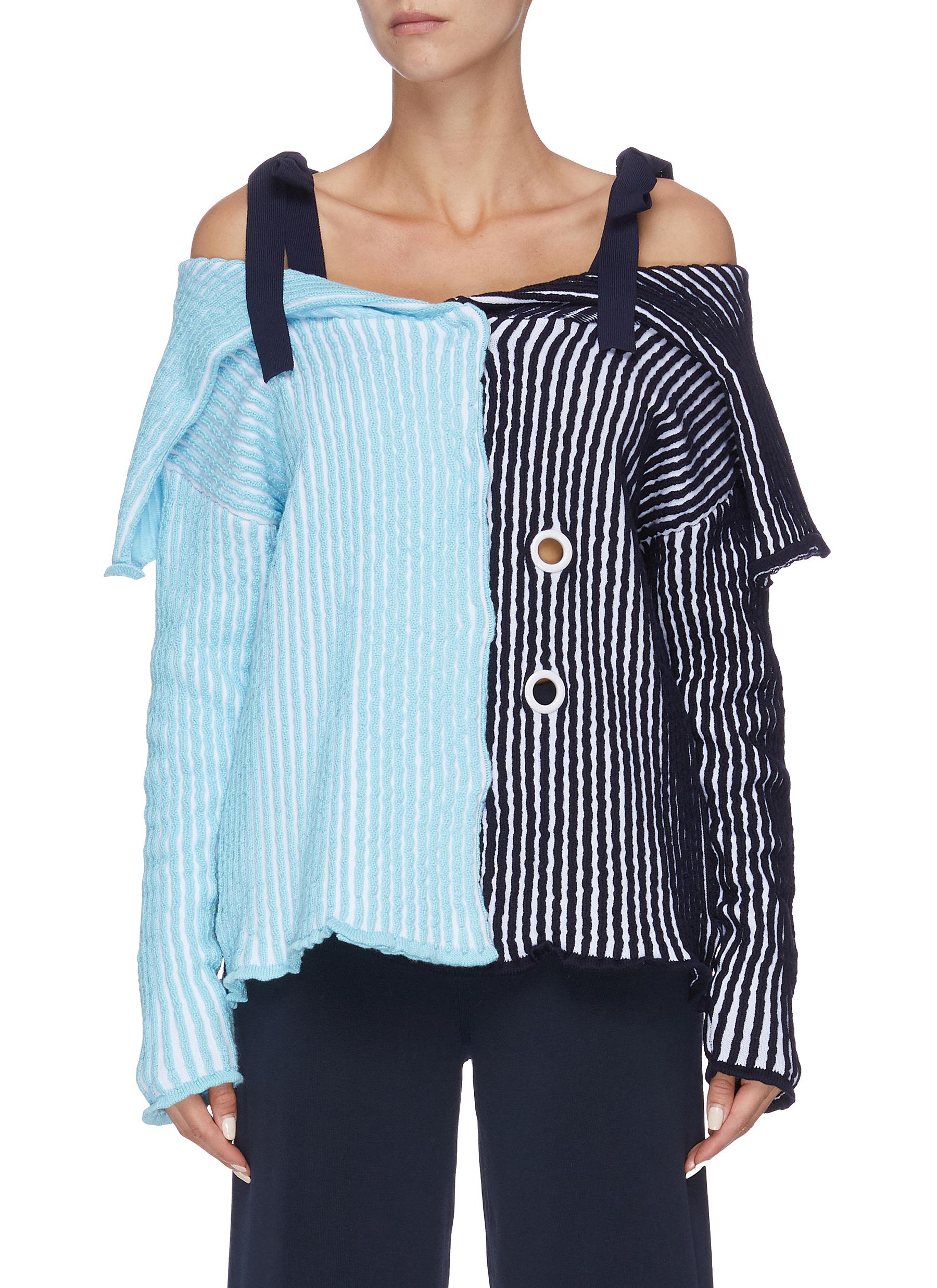 Colourblock stripe cold shoulder cardigan by Ph5
