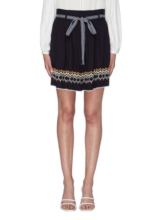 Main View - Click To Enlarge - COMME MOI - Belted tribal embroidered paperbag shorts