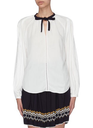 Main View - Click To Enlarge - COMME MOI - Cutout scallop trim pussybow blouse