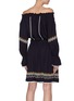 Back View - Click To Enlarge - COMME MOI - Drawstring waist tribal embroidered off-shoulder dress