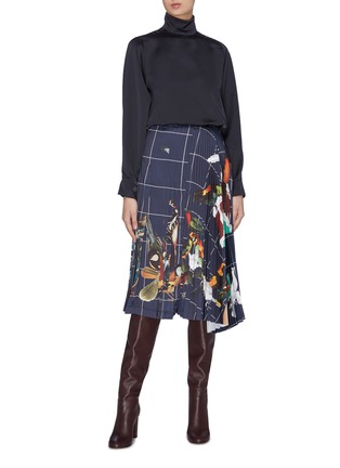 Figure View - Click To Enlarge - CÉDRIC CHARLIER - Grid graphic print pleated drape midi skirt