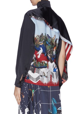 Back View - Click To Enlarge - CÉDRIC CHARLIER - Open sleeve bird print silk turtleneck blouse