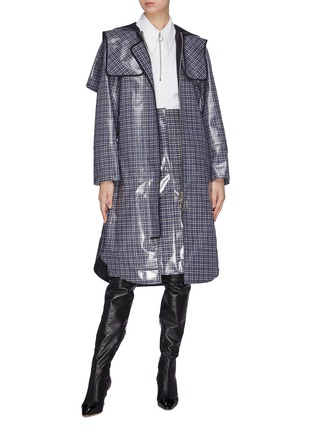 Figure View - Click To Enlarge - CÉDRIC CHARLIER - Check plaid panelled vinyl zip trenchcoat