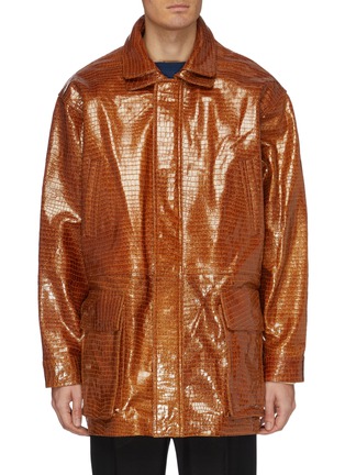 Main View - Click To Enlarge - MARTIN ASBJØRN - Layered collar croc embossed leather oversized parka