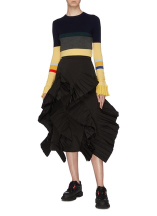 Figure View - Click To Enlarge - ENFÖLD - Frill pleated layered twill skirt