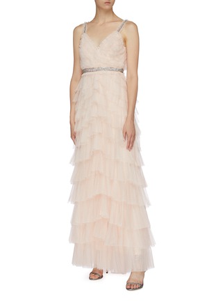 Figure View - Click To Enlarge - NEEDLE & THREAD - 'Leilah' embellished strap ruffle tiered tulle gown