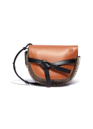 Main View - Click To Enlarge - LOEWE - 'Gate' small leather and tweed saddle bag
