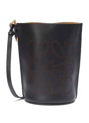Main View - Click To Enlarge - LOEWE - 'Gate' perforated anagram leather bucket bag