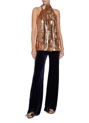 Figure View - Click To Enlarge - GALVAN LONDON - 'Stardust' sash tied neck sequin sleeveless top