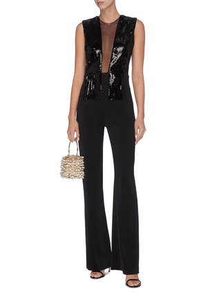 Figure View - Click To Enlarge - GALVAN LONDON - 'Lena' fringe sequin tulle panel sleeveless jumpsuit