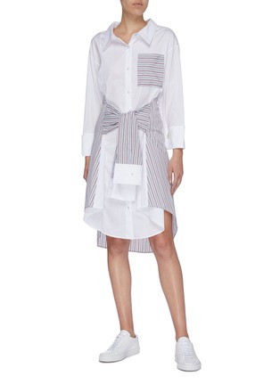 Figure View - Click To Enlarge - PORTSPURE - Sleeve tie colourblock stripe panel shirt dress