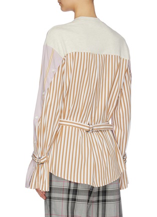 Back View - Click To Enlarge - PORTSPURE - Belted stripe shirt panel colourblock sweatshirt