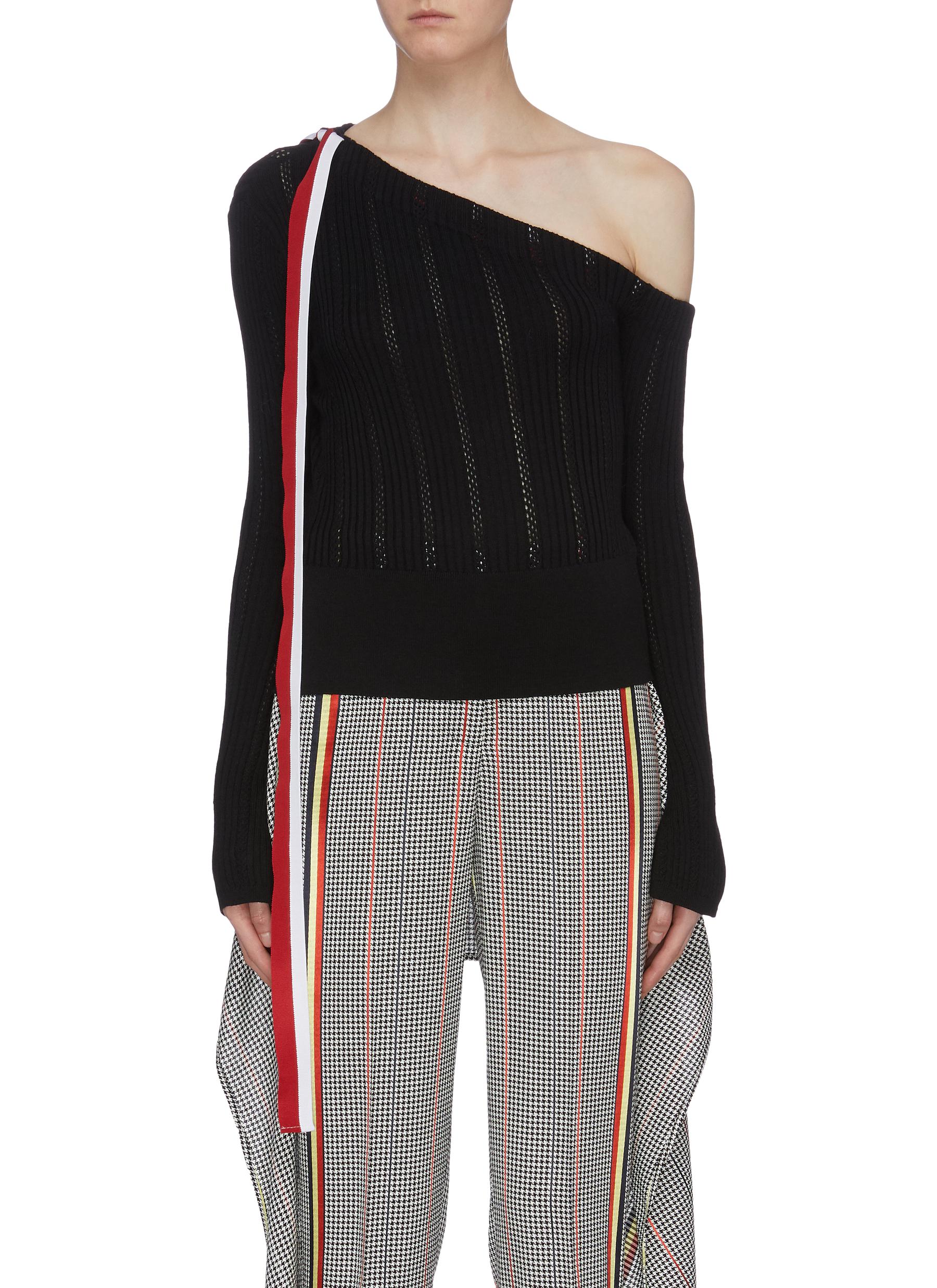 Nadege stripe one-shoulder knit top by Hellessy