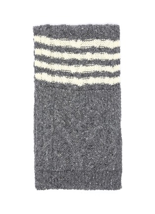 Detail View - Click To Enlarge - THOM BROWNE  - Patch pocket stripe wool-mohair cable knit scarf