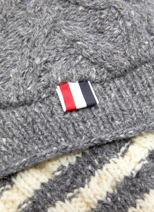 Detail View - Click To Enlarge - THOM BROWNE  - Patch pocket stripe wool-mohair cable knit scarf
