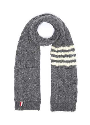 Main View - Click To Enlarge - THOM BROWNE  - Patch pocket stripe wool-mohair cable knit scarf