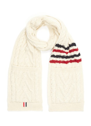 Main View - Click To Enlarge - THOM BROWNE  - 'Aran' patch pocket stripe cable knit scarf