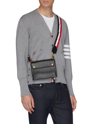 Figure View - Click To Enlarge - THOM BROWNE  - Stripe shoulder strap mail envelope leather pouch