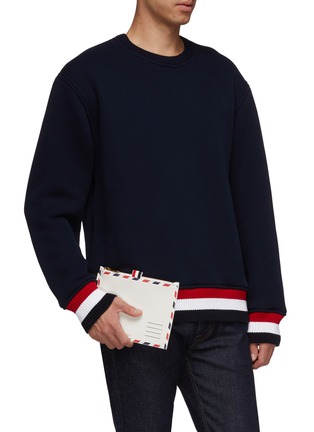 Figure View - Click To Enlarge - THOM BROWNE  - Airmail print pebble grain leather zip pouch