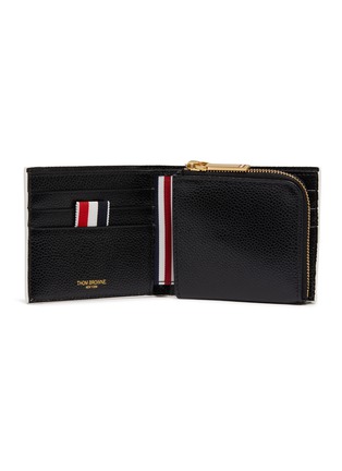 Figure View - Click To Enlarge - THOM BROWNE  - Label print colourblock leather coin bifold wallet