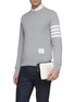 Figure View - Click To Enlarge - THOM BROWNE  - Label print colourblock pebble grain leather pouch