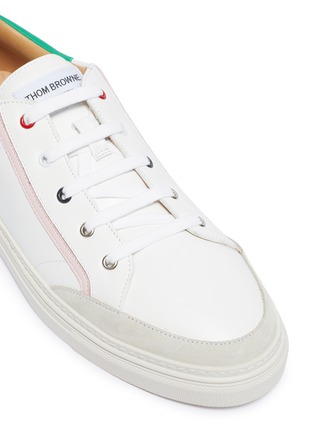 Detail View - Click To Enlarge - THOM BROWNE  - Contrast stripe leather tennis sneakers