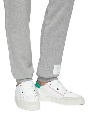 Figure View - Click To Enlarge - THOM BROWNE  - Contrast stripe leather tennis sneakers